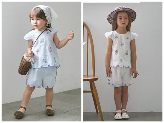 日本童裝 pe#main 達尼卡爾刺繡兩件套裝 80-130cm 女童款 夏季 TOPS PANTS