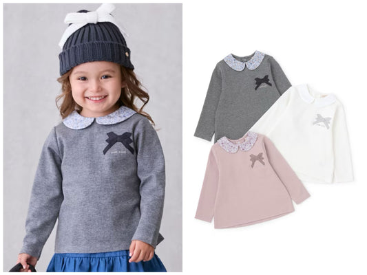 日本童裝 pe#main 緞帶領長袖上衣 80-130cm 女童款 冬季 TOPS