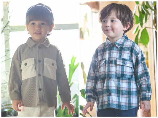 日本童裝 pe#main 燈芯絨/格紋圖案混搭襯衫 80-130cm 男童款 冬季 TOPS