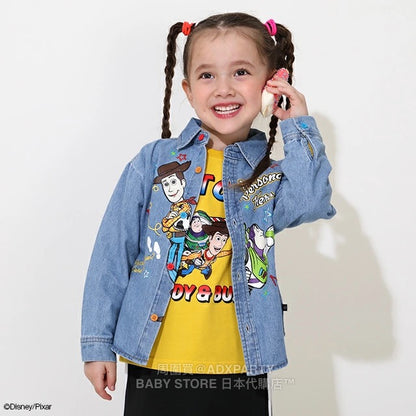 Japanese BDL x Disney Toy Story Printed Denim Shirt (90-150cm) for Boys and Girls Summer TOPS 
