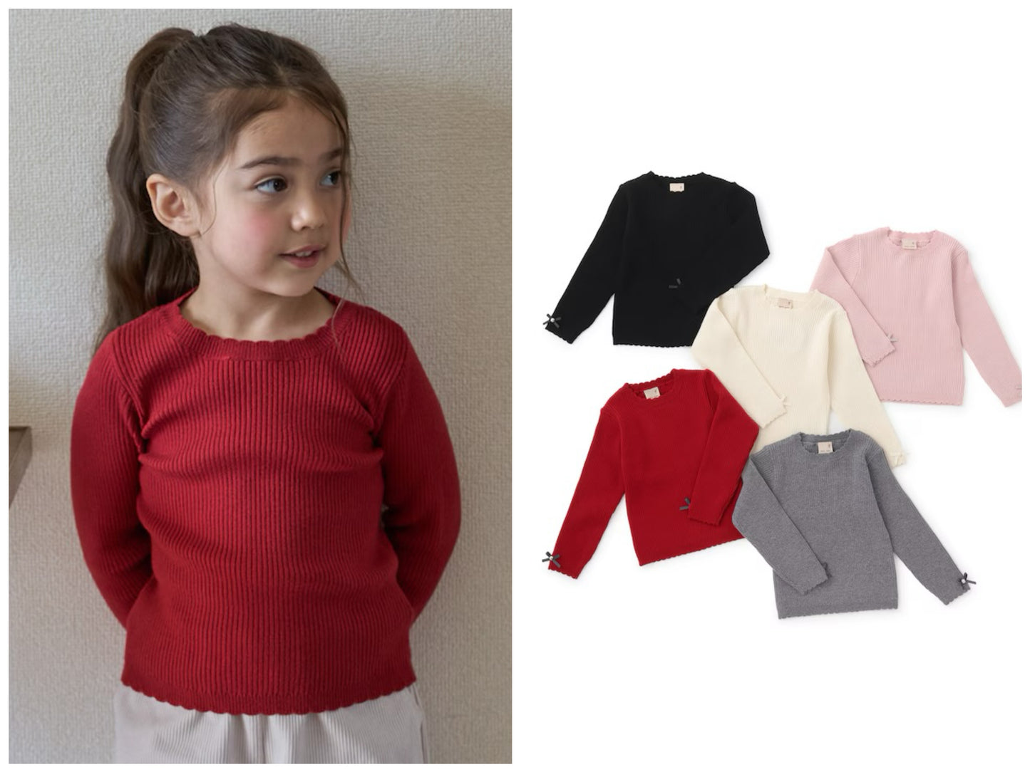 日本童裝 pe#main 羅紋針織上衣 80-130cm 女童款 冬季 TOPS 聖誕紅/新年紅