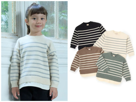 日本童裝 pe#main 假兩件條紋針織毛衣 80-130cm 男童款/女童款 冬季 TOPS