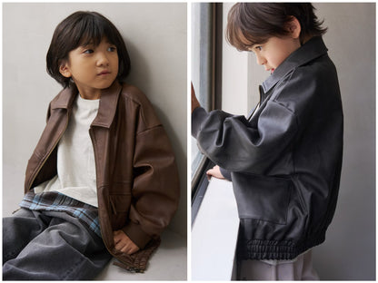 日本童裝 b・R# 仿皮皮褸外套 110-140cm 男童款 冬季(適合初秋、香港平均溫度、寒冷天氣）OUTERWEAR 【日本預售：2026年9月中旬】