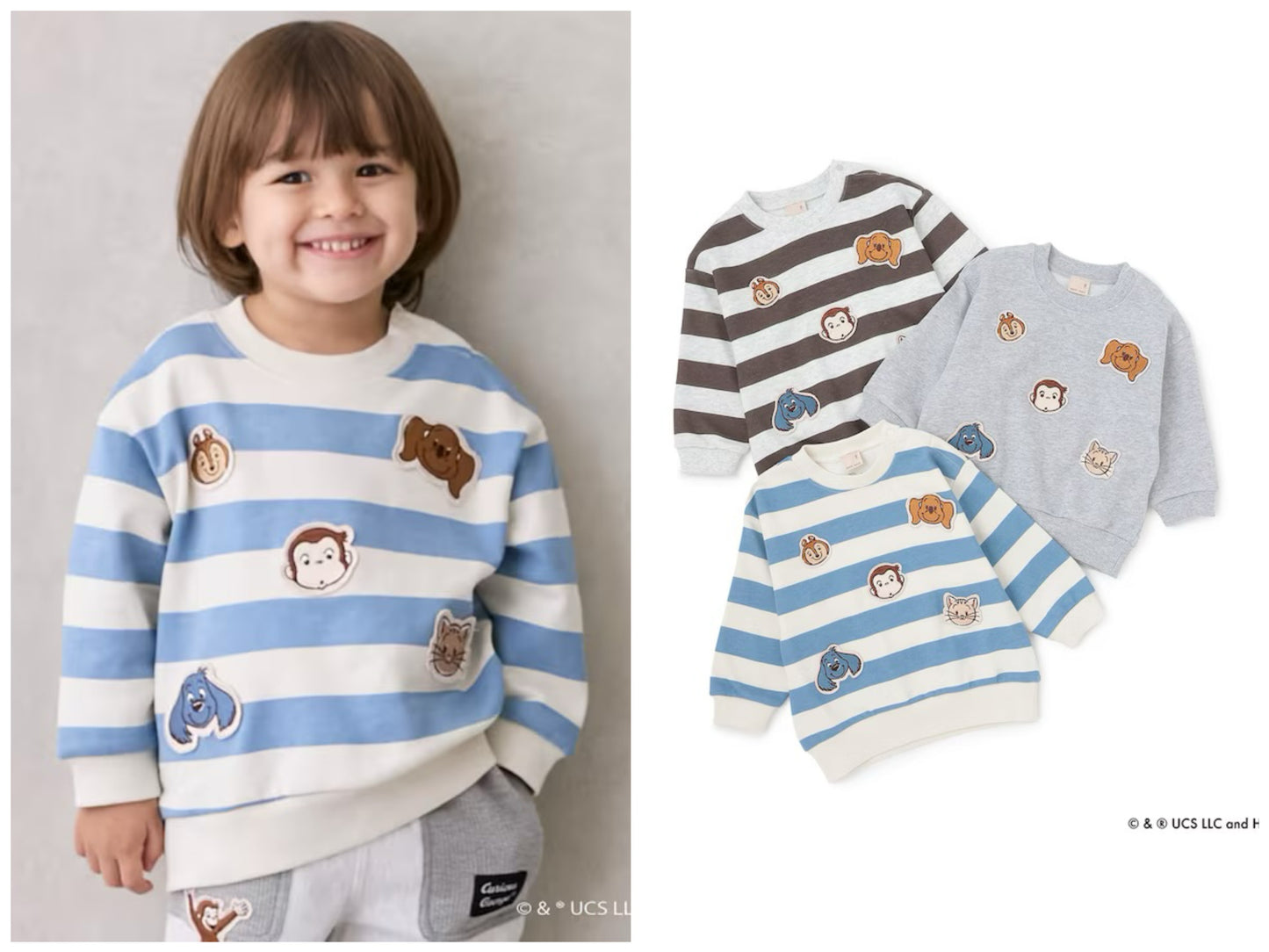 日本童裝 pe#main x Curious George 補丁衛衣 80-130cm 男童款/女童款 冬季 TOPS