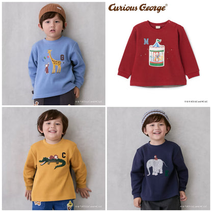 日本童裝 pe#main x Curious George 拼接衛衣 80-130cm 男童款 冬季 TOPS 聖誕紅/新年紅