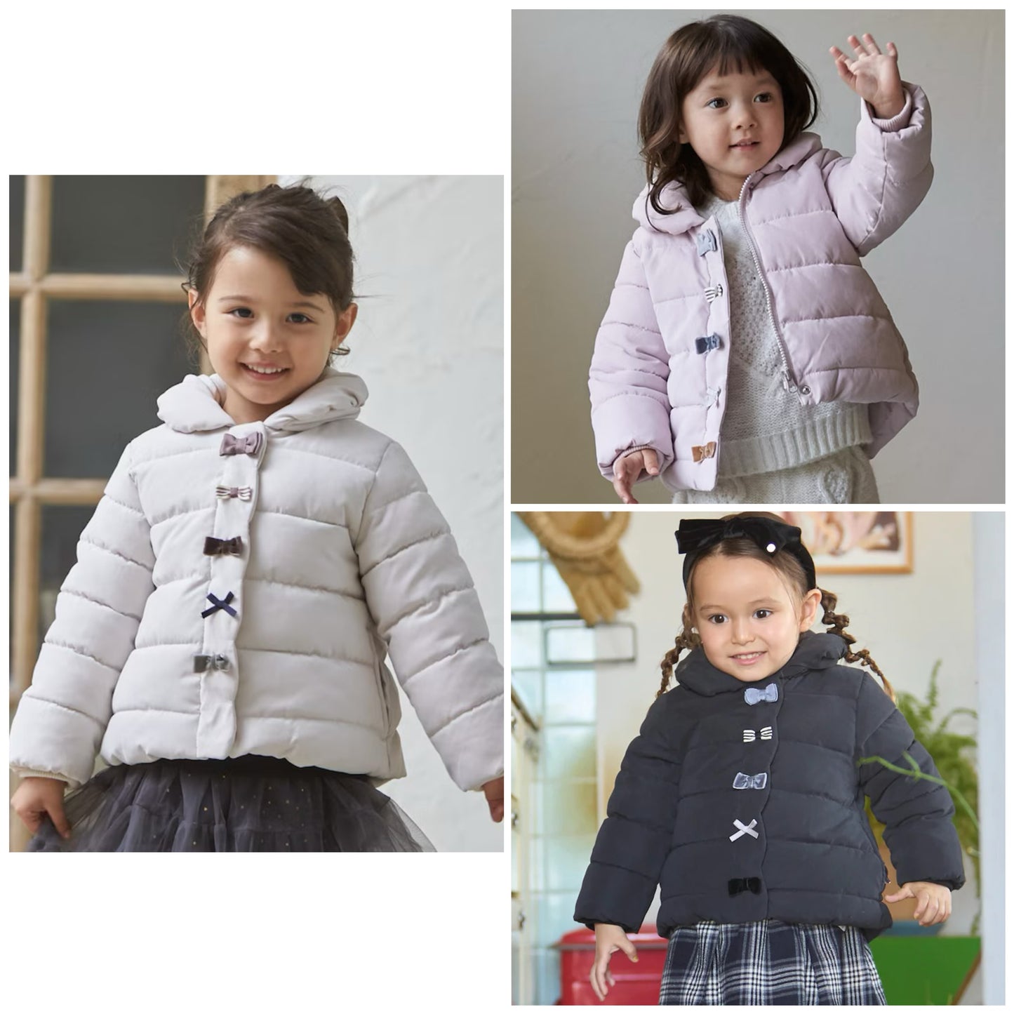 日本童裝 pe#main 蝴蝶結夾棉外套 80-130cm 女童款 冬季 (適合香港平均溫度、寒冷天氣、溫度低天氣）OUTERWEAR