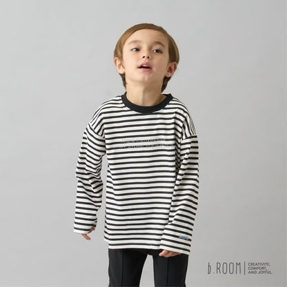 日本童裝 b・R# 簡約寬鬆oversized條紋長袖上衣 100-150cm 男童款/女童款 冬季 TOPS