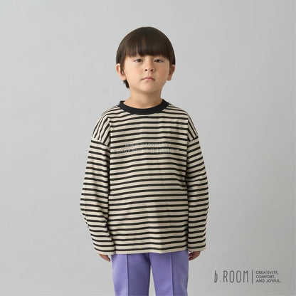 日本童裝 b・R# 簡約寬鬆oversized條紋長袖上衣 100-150cm 男童款/女童款 冬季 TOPS