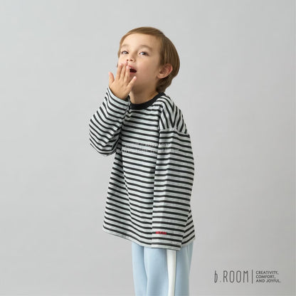 日本童裝 b・R# 簡約寬鬆oversized條紋長袖上衣 100-150cm 男童款/女童款 冬季 TOPS