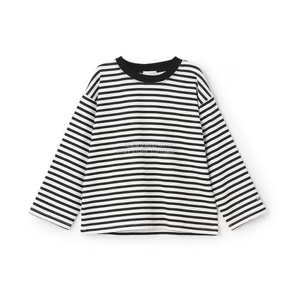 日本童裝 b・R# 簡約寬鬆oversized條紋長袖上衣 100-150cm 男童款/女童款 冬季 TOPS