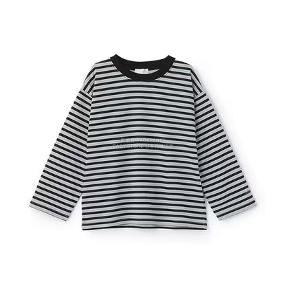 日本童裝 b・R# 簡約寬鬆oversized條紋長袖上衣 100-150cm 男童款/女童款 冬季 TOPS