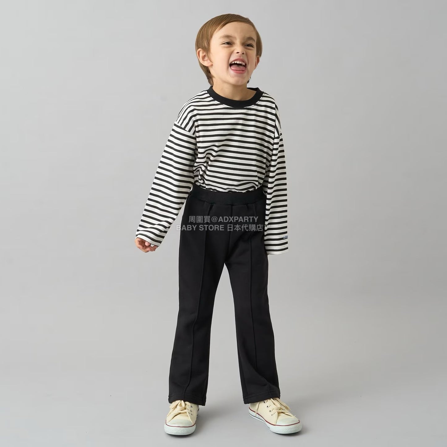 日本童裝 b・R# 簡約寬鬆oversized條紋長袖上衣 100-150cm 男童款/女童款 冬季 TOPS
