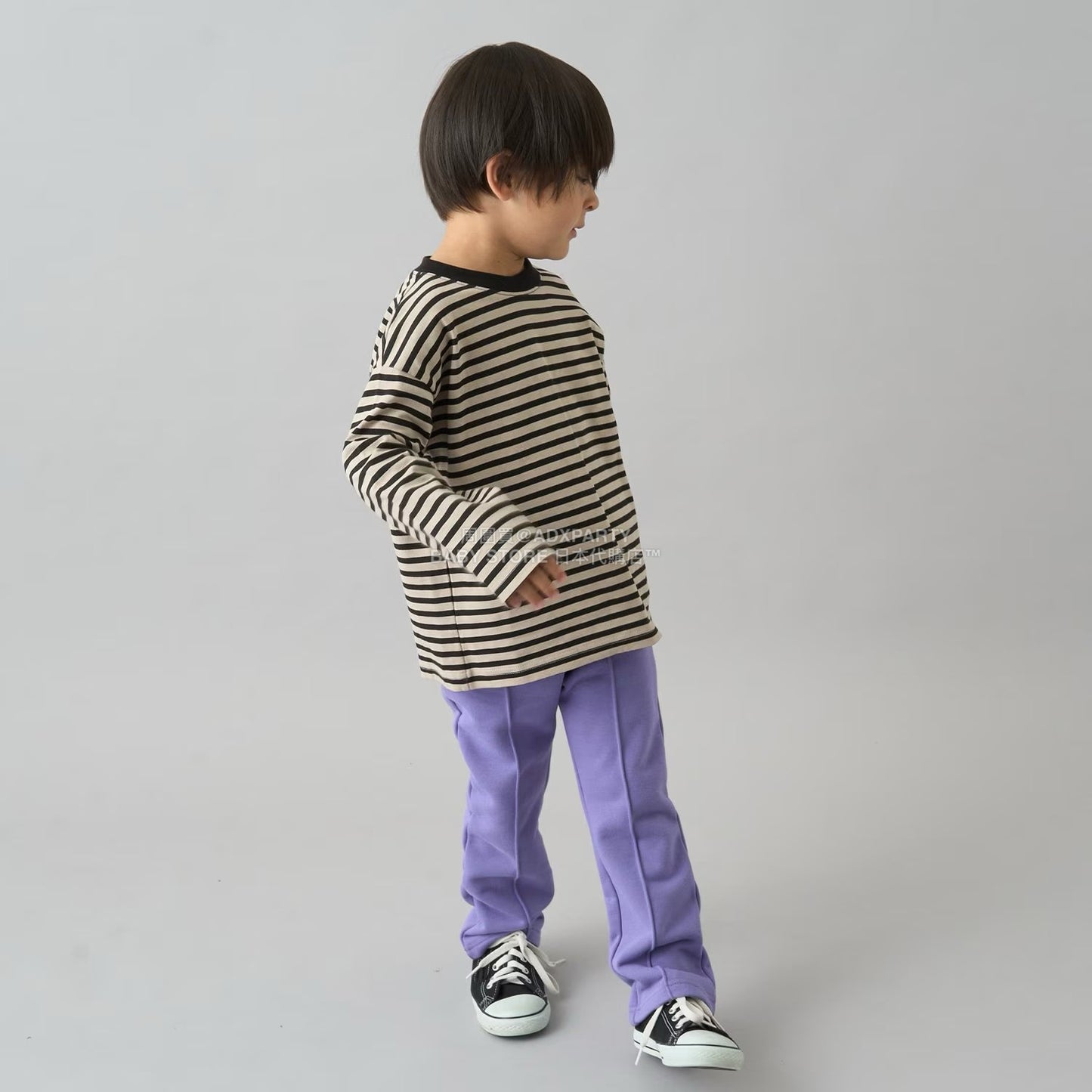 日本童裝 b・R# 簡約寬鬆oversized條紋長袖上衣 100-150cm 男童款/女童款 冬季 TOPS