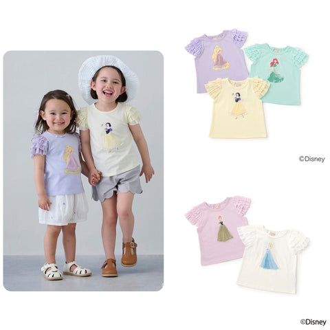 日本童裝 pe#main x Disney 立體公主短袖上衣 80-130cm 女童款 夏季 TOPS