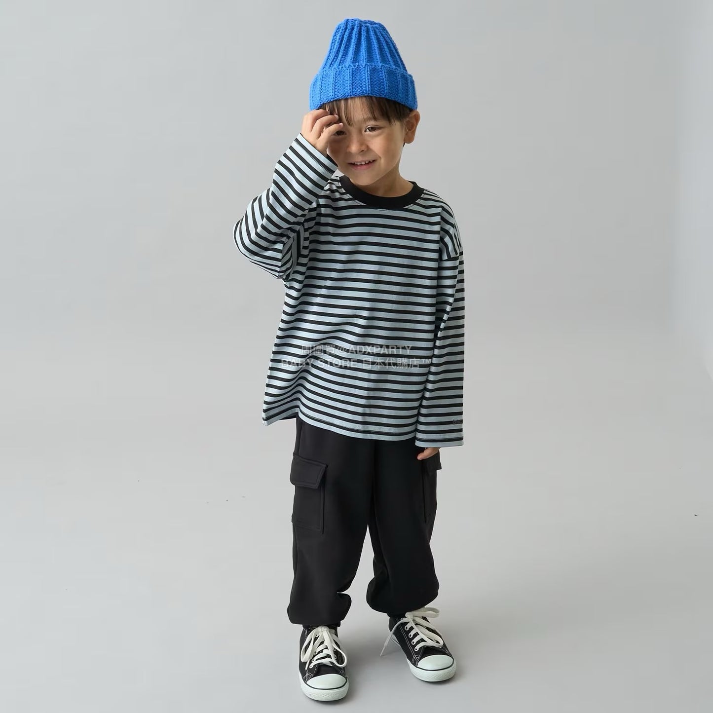 日本童裝 b・R# 簡約寬鬆oversized條紋長袖上衣 100-150cm 男童款/女童款 冬季 TOPS