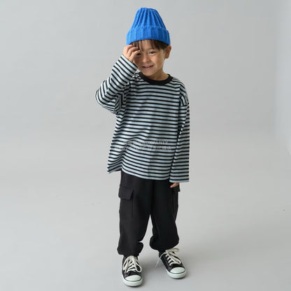 日本童裝 b・R# 簡約寬鬆oversized條紋長袖上衣 100-150cm 男童款/女童款 冬季 TOPS