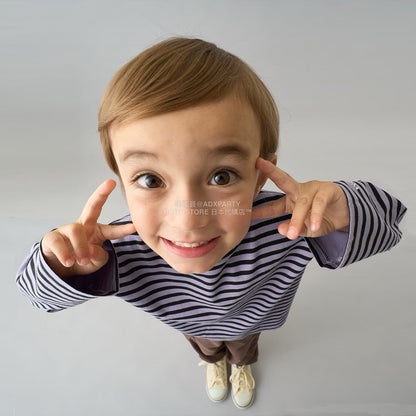 日本童裝 b・R# 簡約寬鬆oversized條紋長袖上衣 100-150cm 男童款/女童款 冬季 TOPS