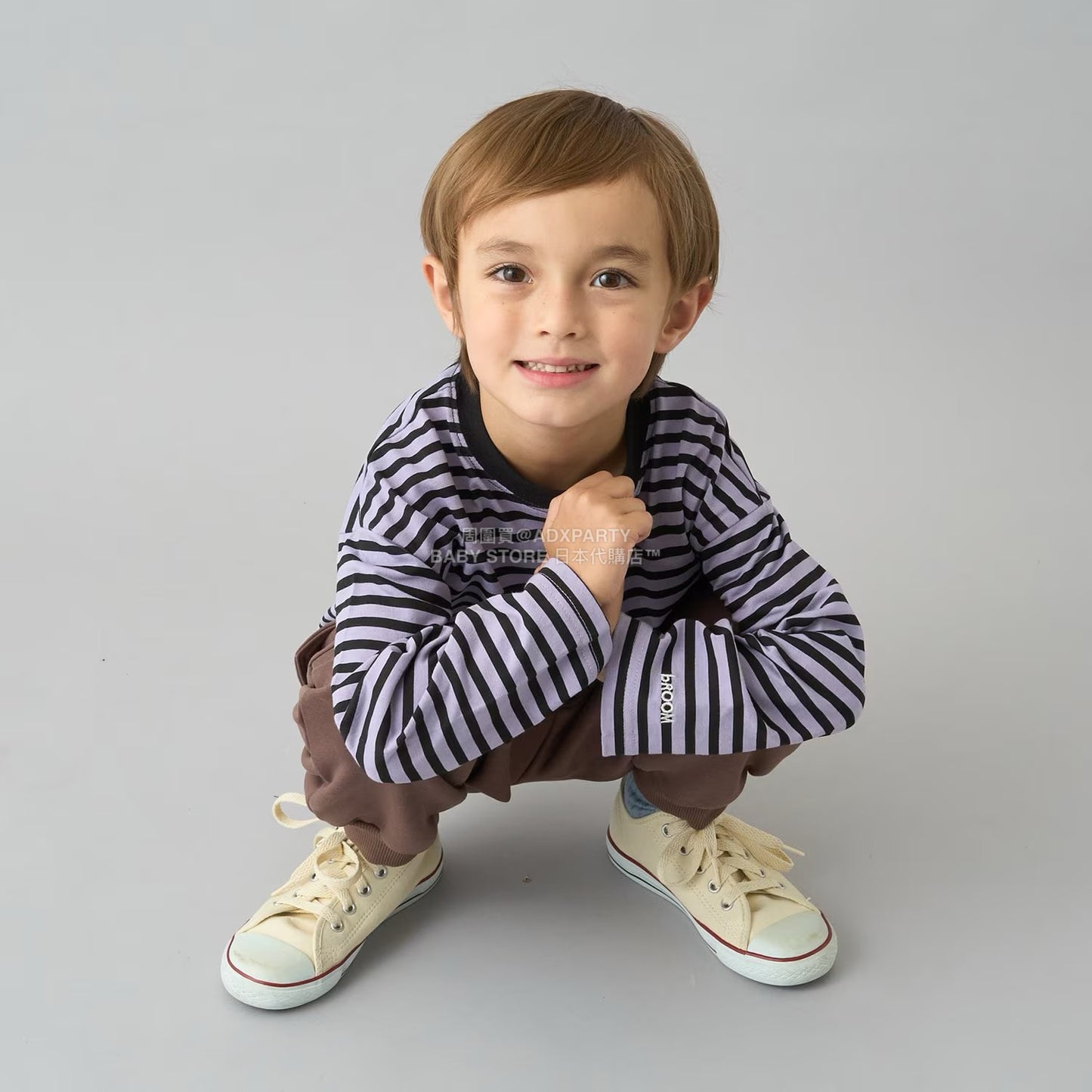 日本童裝 b・R# 簡約寬鬆oversized條紋長袖上衣 100-150cm 男童款/女童款 冬季 TOPS