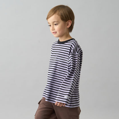日本童裝 b・R# 簡約寬鬆oversized條紋長袖上衣 100-150cm 男童款/女童款 冬季 TOPS