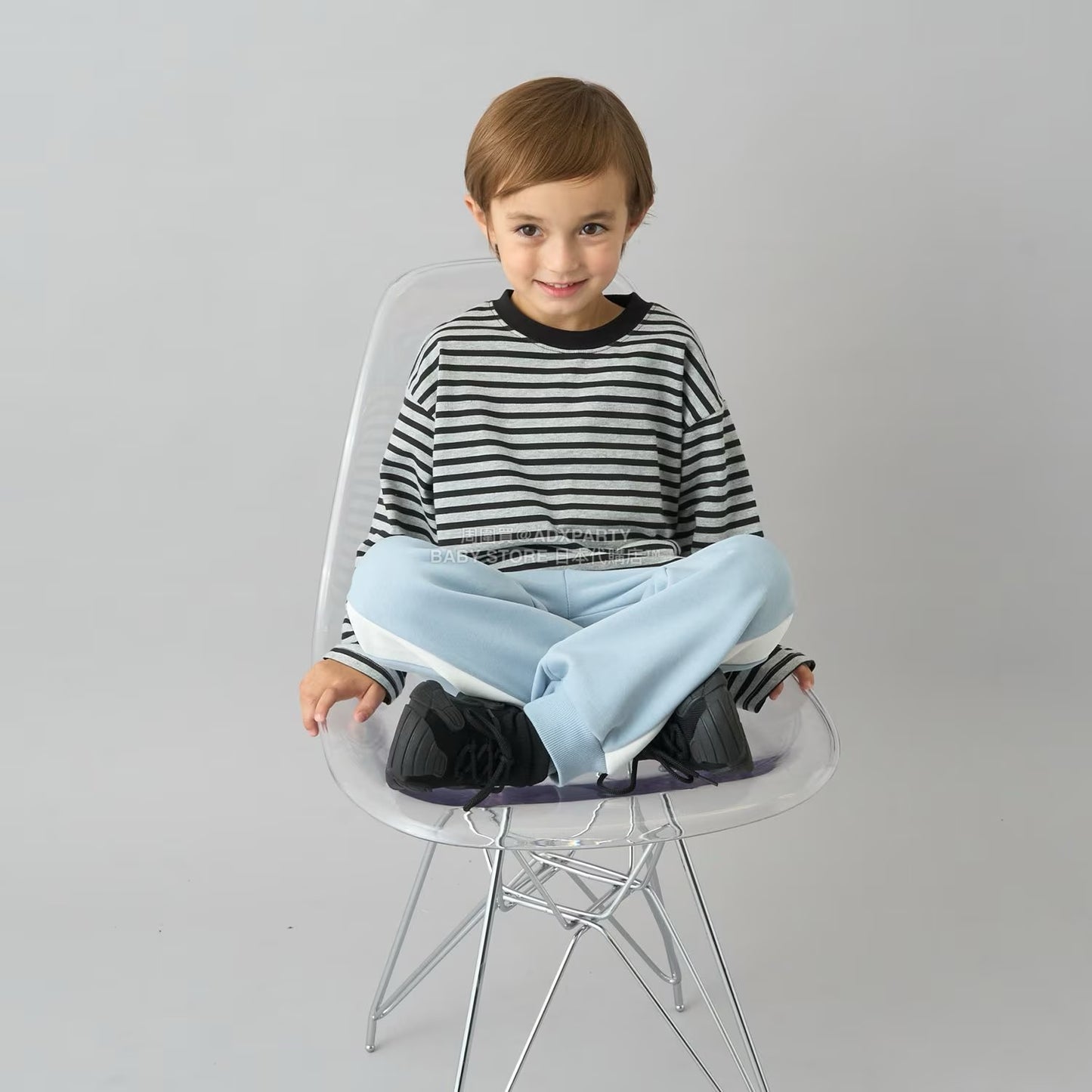 日本童裝 b・R# 簡約寬鬆oversized條紋長袖上衣 100-150cm 男童款/女童款 冬季 TOPS