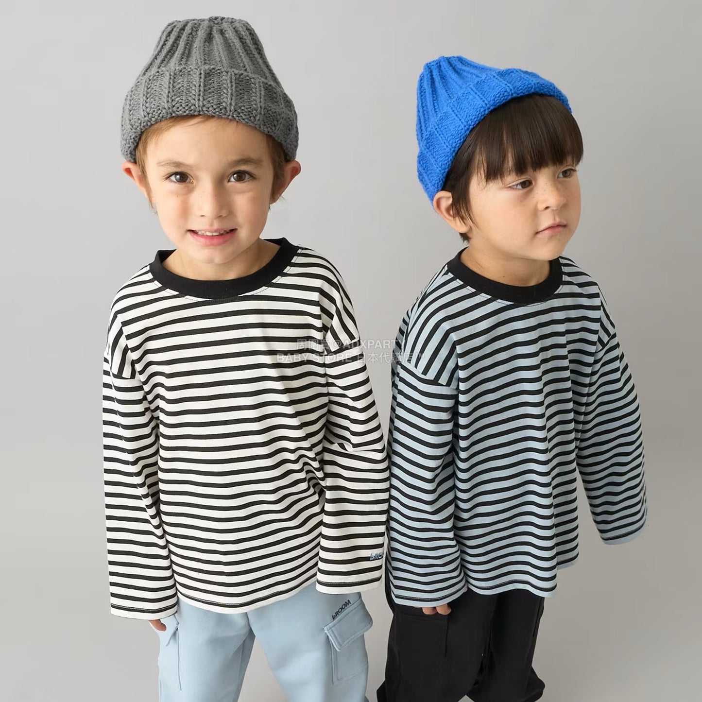 日本童裝 b・R# 簡約寬鬆oversized條紋長袖上衣 100-150cm 男童款/女童款 冬季 TOPS