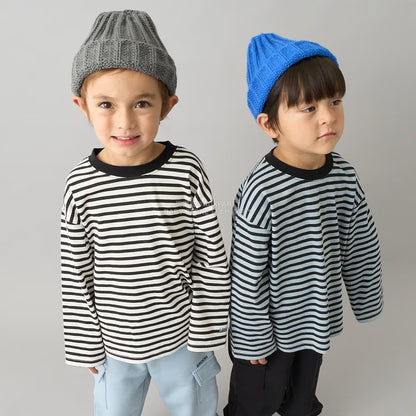 日本童裝 b・R# 簡約寬鬆oversized條紋長袖上衣 100-150cm 男童款/女童款 冬季 TOPS