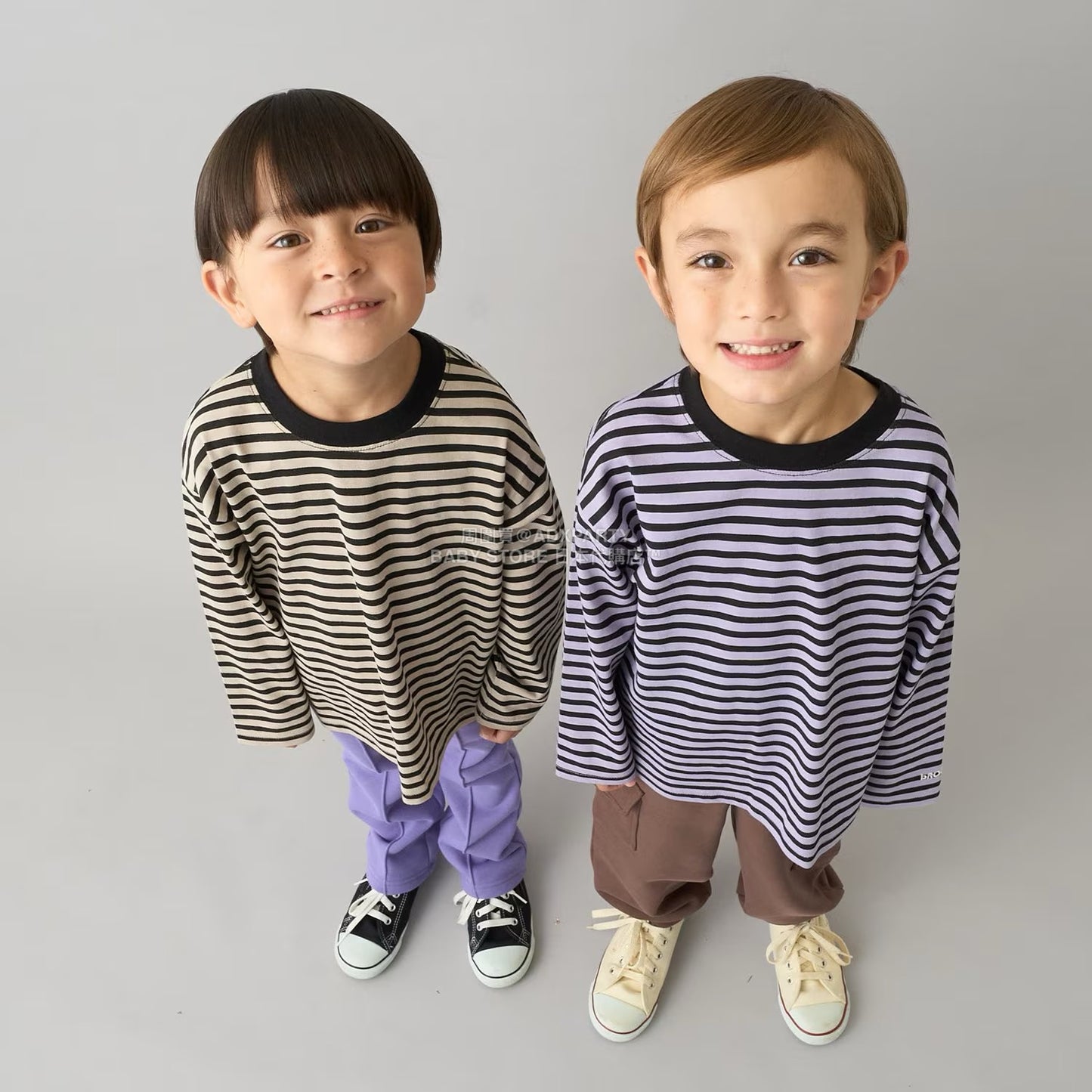 日本童裝 b・R# 簡約寬鬆oversized條紋長袖上衣 100-150cm 男童款/女童款 冬季 TOPS