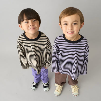 日本童裝 b・R# 簡約寬鬆oversized條紋長袖上衣 100-150cm 男童款/女童款 冬季 TOPS