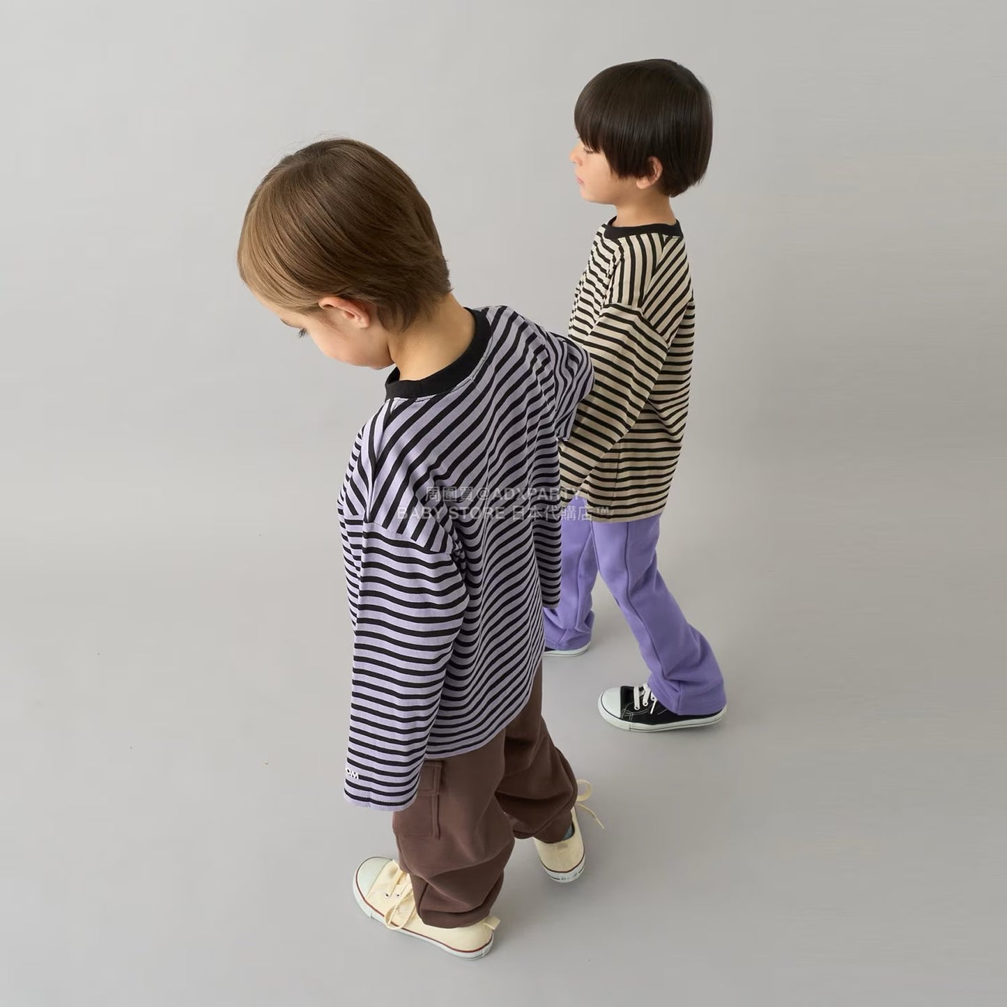 日本童裝 b・R# 簡約寬鬆oversized條紋長袖上衣 100-150cm 男童款/女童款 冬季 TOPS