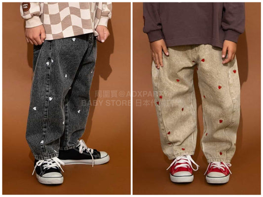 日本童裝 BREEZE 心型圖案刺繡長褲 80-140cm 男童款/女童款 春季 PANTS