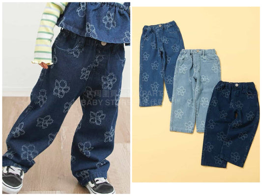 日本童裝 BREEZE 花花牛仔褲 80-140cm 女童款 春季 PANTS