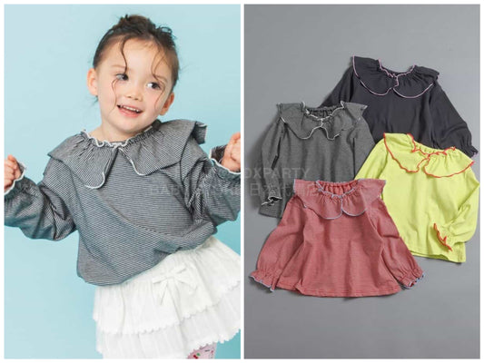 日本童裝 BREEZE 柔和荷葉邊領上衣 90-140cm 女童款 春季 TOPS 聖誕紅/新年紅