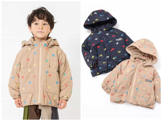 日本童裝 BREEZE 刺繡圖案夾棉外套 90-130cm 男童款 冬季(適合香港平均溫度、寒冷天氣、溫度低天氣）OUTERWEAR