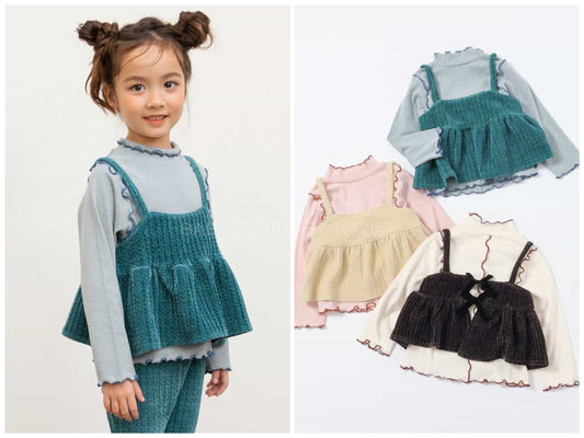 日本童裝 BREEZE 絲絨兩件套上衣 80-140cm 女童款 冬季 TOPS