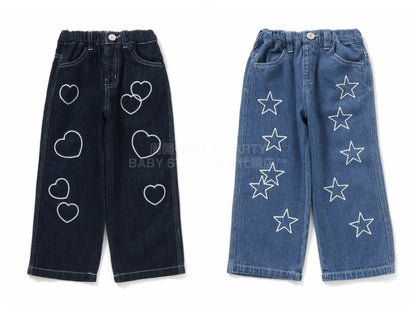 日本童裝 BREEZE 鏈繡闊腳牛仔褲 90-140cm 女童款 冬季 PANTS