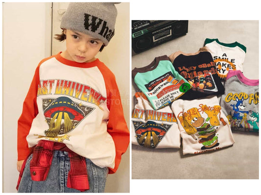 日本童裝 BREEZE 插肩袖印花上衣 90-160cm 男童款/女童款 冬季 TOPS