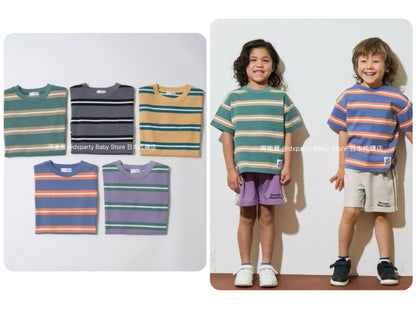 Japanese children's clothing b・R# striped short-sleeved top 100-150cm boys/girls spring and summer TOPS 