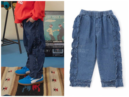 日本童裝 BREEZE 花邊牛仔長褲 80-140cm 女童款 冬季 PANTS