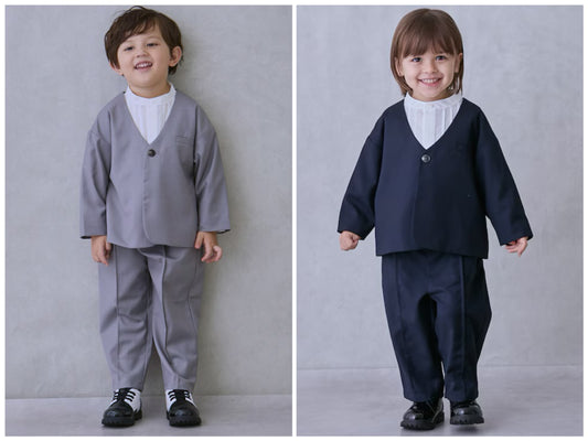 日本童裝 pe#main 無領西裝外套長褲套裝 90-130cm 男童款 冬季 OUTERWEAR PANTS 面試/宴會/表演