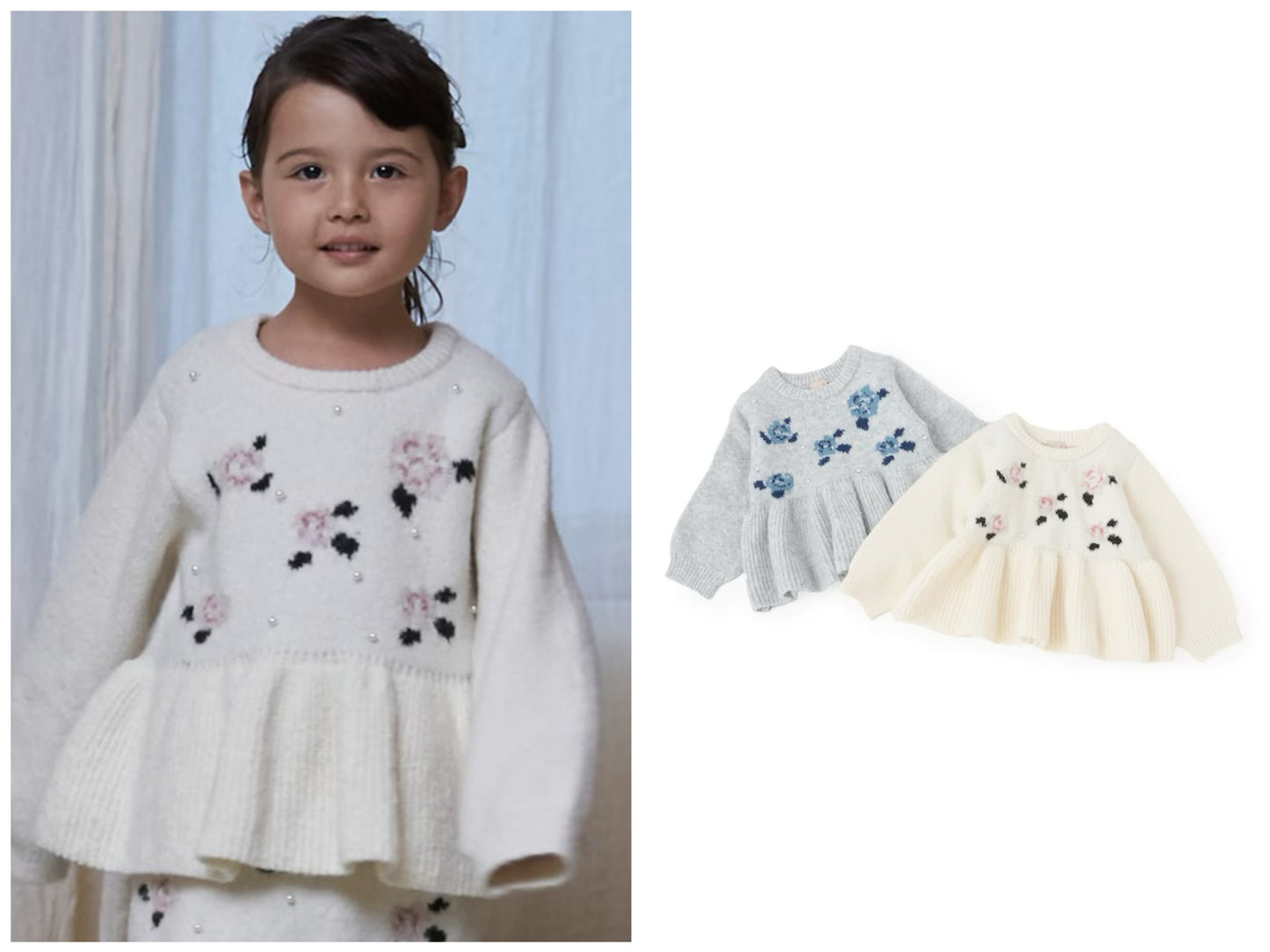 日本童裝 pe#main 珍珠針織花毛衣 80-130cm 女童款 冬季 TOPS