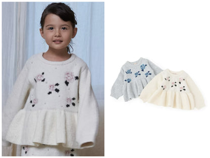 日本童裝 pe#main 珍珠針織花毛衣 80-130cm 女童款 冬季 TOPS