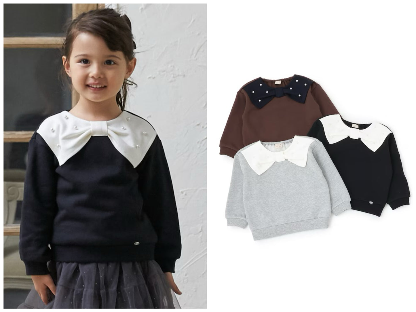 日本童裝 pe#main 抓毛珍珠蝴蝶結衛衣 80-130cm 女童款 冬季 TOPS