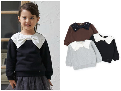 日本童裝 pe#main 抓毛珍珠蝴蝶結衛衣 80-130cm 女童款 冬季 TOPS