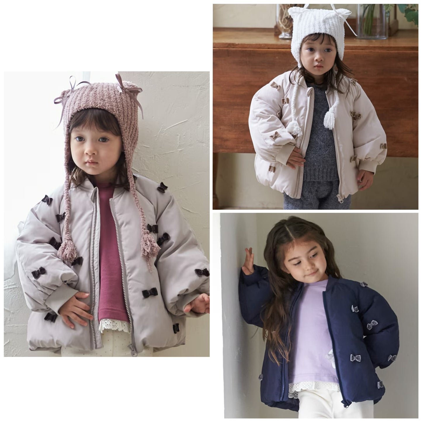 日本童裝 pe#main 蝴蝶結緞帶夾棉外套 80-130cm 女童款 冬季 (適合寒冷天氣、溫度低天氣）OUTERWEAR 