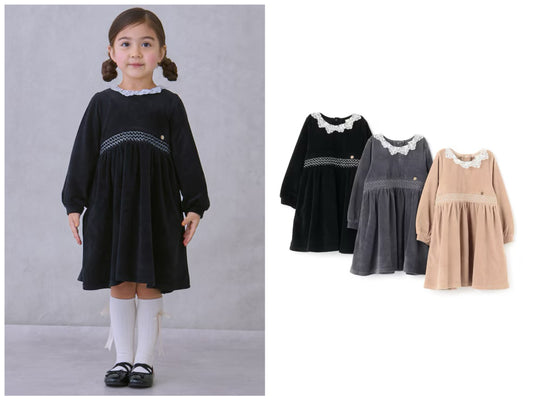 日本童裝 pe#main 天鵝絨蕾絲連身裙 80-130cm 女童款 冬季 DRESSES 面試/宴會/表演