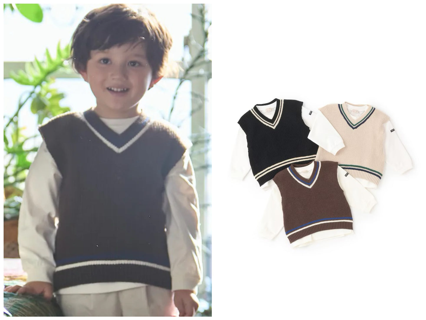 日本童裝 pe#main 針織背心＋上衣套裝 80-130cm 男童款 冬季 TOPS