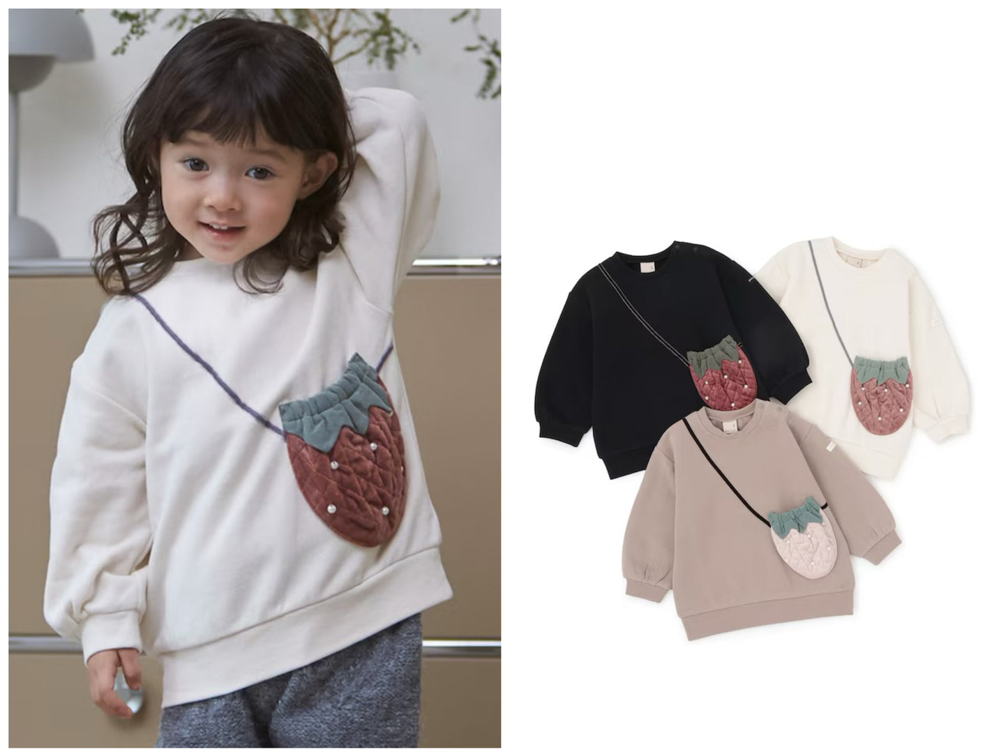 日本童裝 pe#main 抓毛士多啤梨手袋衛衣 80-130cm 女童款 冬季 TOPS