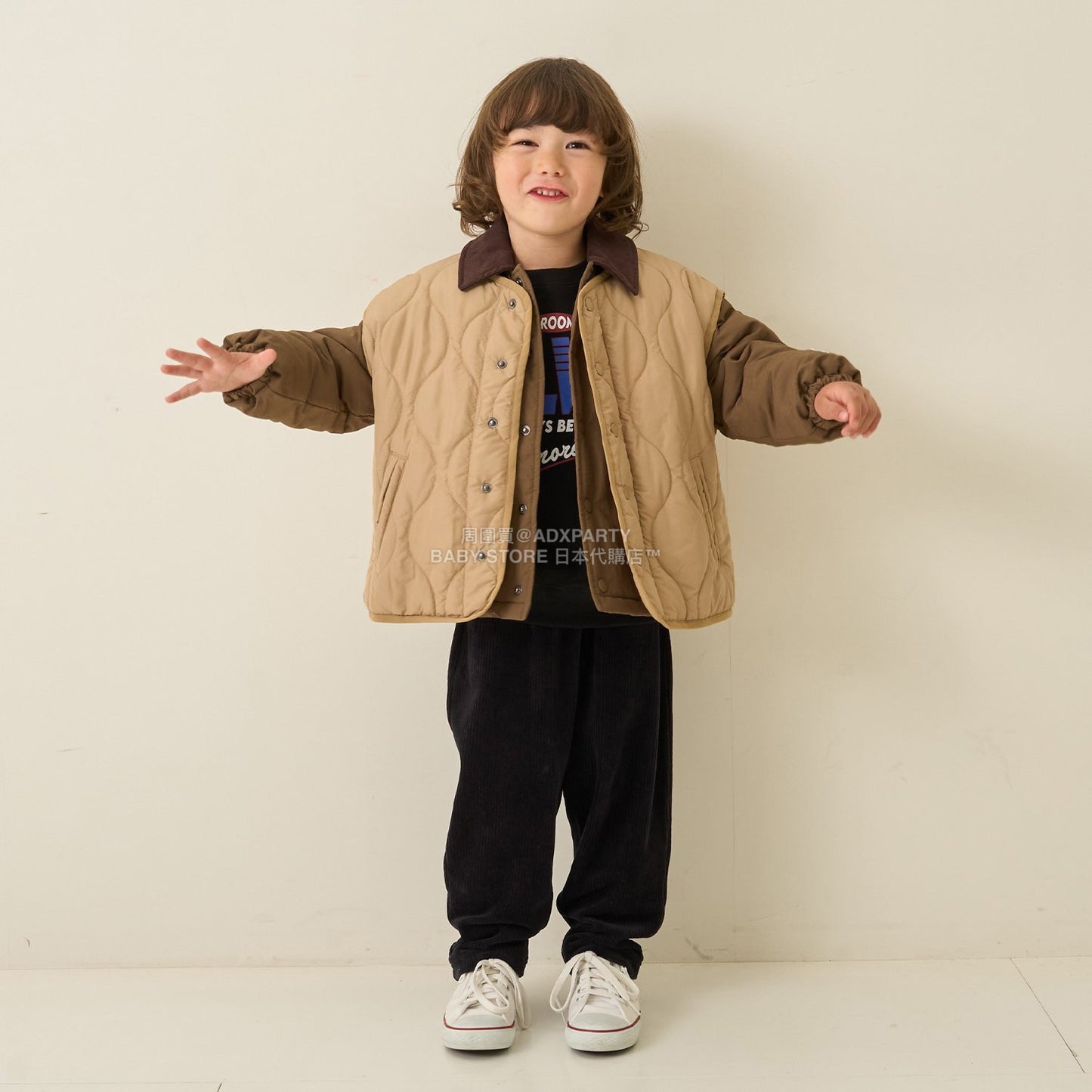 日本童裝 b・R# 燈芯絨領泡泡袖夾棉外套 100-150cm 男童款 冬季 (適合香港平均溫度、寒冷天氣、溫度低天氣）OUTERWEAR