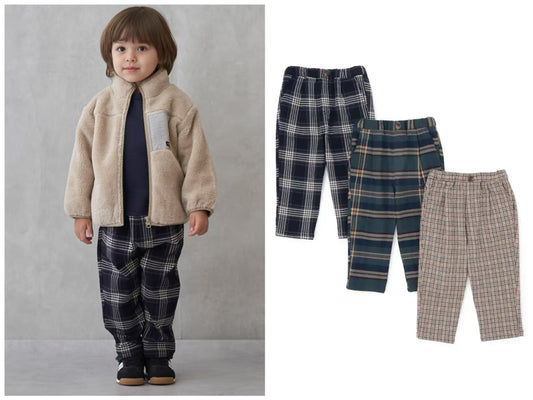 日本童裝 pe#main 薄抓毛格紋彈性長褲 80-130cm 男童款 冬季 PANTS