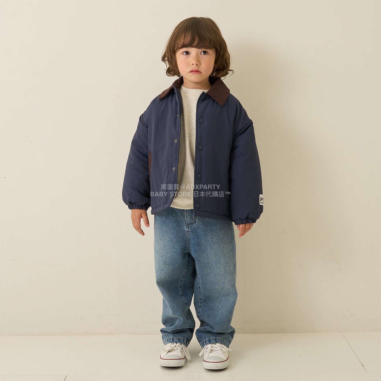 日本童裝 b・R# 燈芯絨領泡泡袖夾棉外套 100-150cm 男童款 冬季 (適合香港平均溫度、寒冷天氣、溫度低天氣）OUTERWEAR